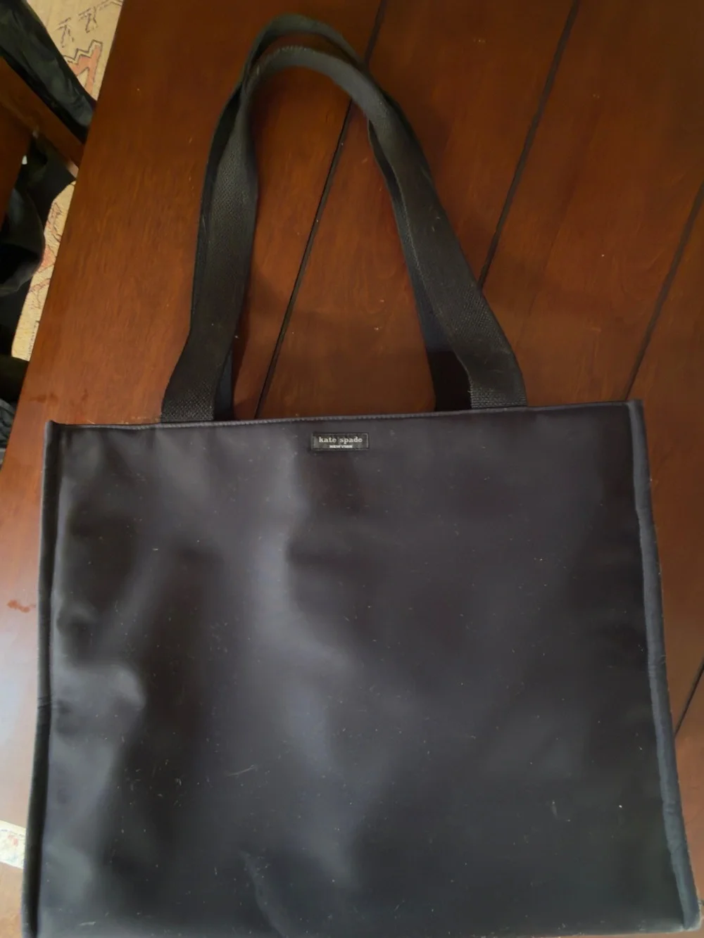 kate spade black nylon tote bag with webbed top handles